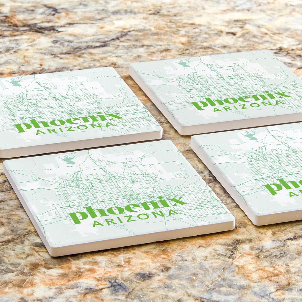 Bright Modern Green Map Arizona Phoenix | Absorbent Coasters | Set of 4 | Min 2