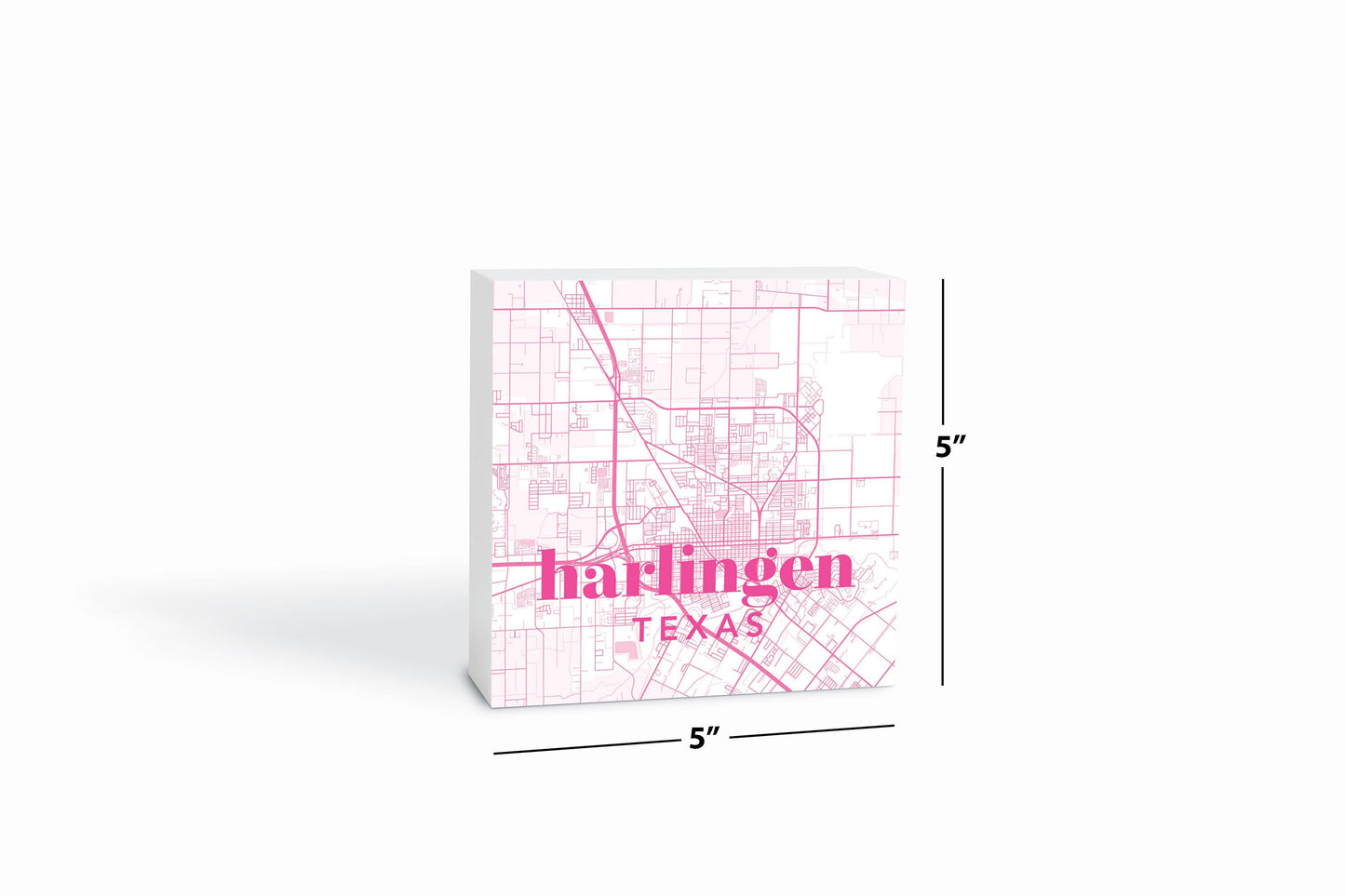 Bright Modern Pink Map Texas Harlingen | Wood Block | Eaches | Min 4