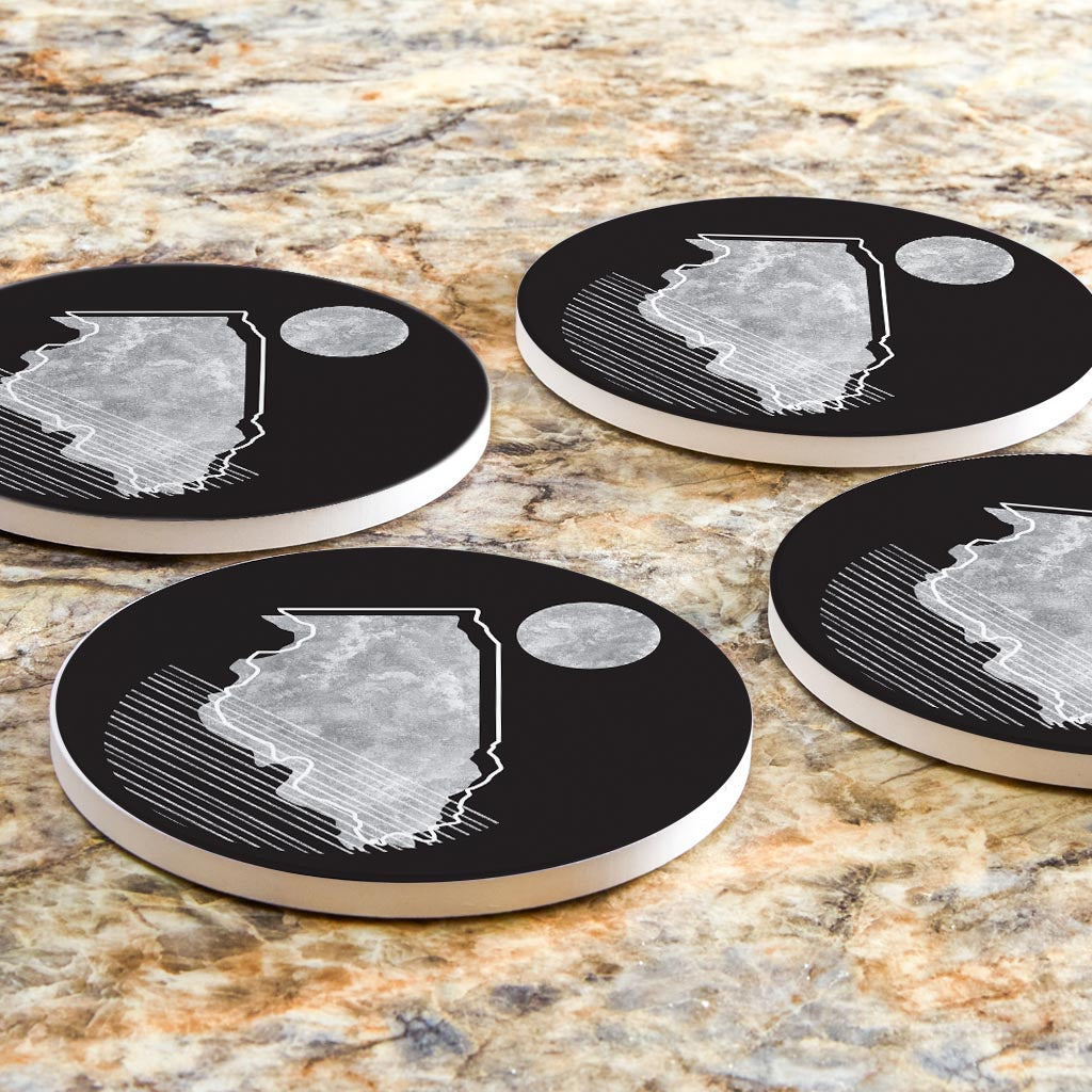 Black And White Geometric On Black Illinois | Absorbent Coasters | Set of 4 | Min 2