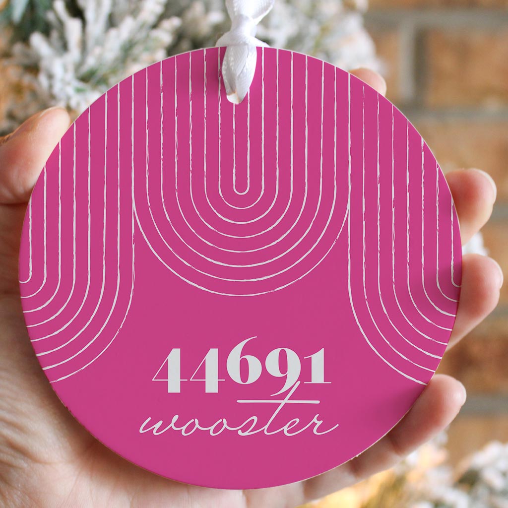 Bright Modern City Zip On Pink Ohio Wooster | Wood Ornament | Eaches | Min 6