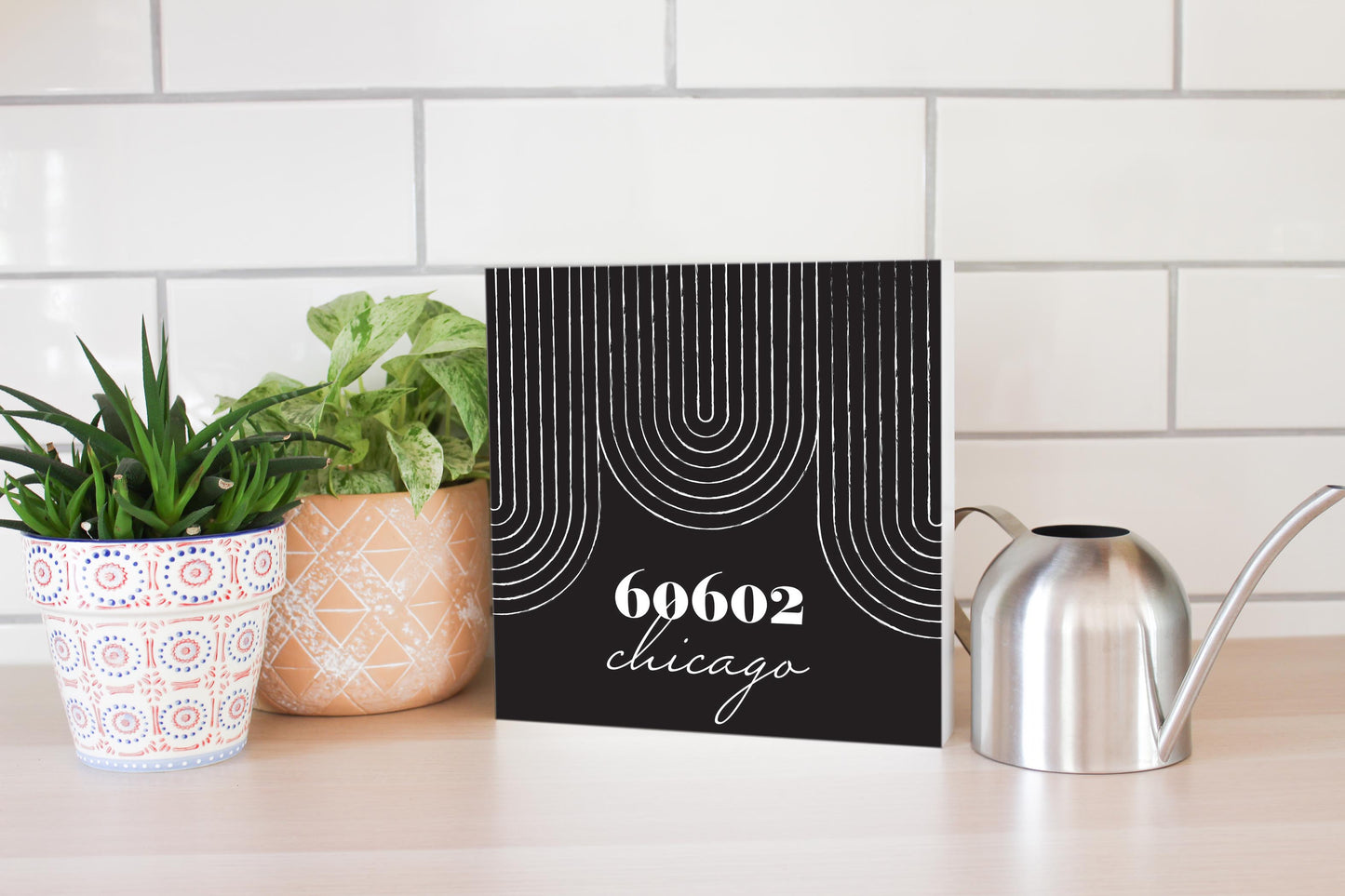 Black And White City Zip On Black Illinois Chicago | Wood Block | Eaches | Min 2