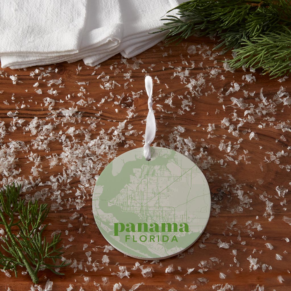 Bright Modern Green Map Florida Panama| Wood Ornament | Eaches | Min 6