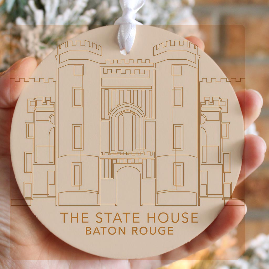 Minimalistic Baton Rouge State House Colorful | Wood Ornament | Eaches | Min 6