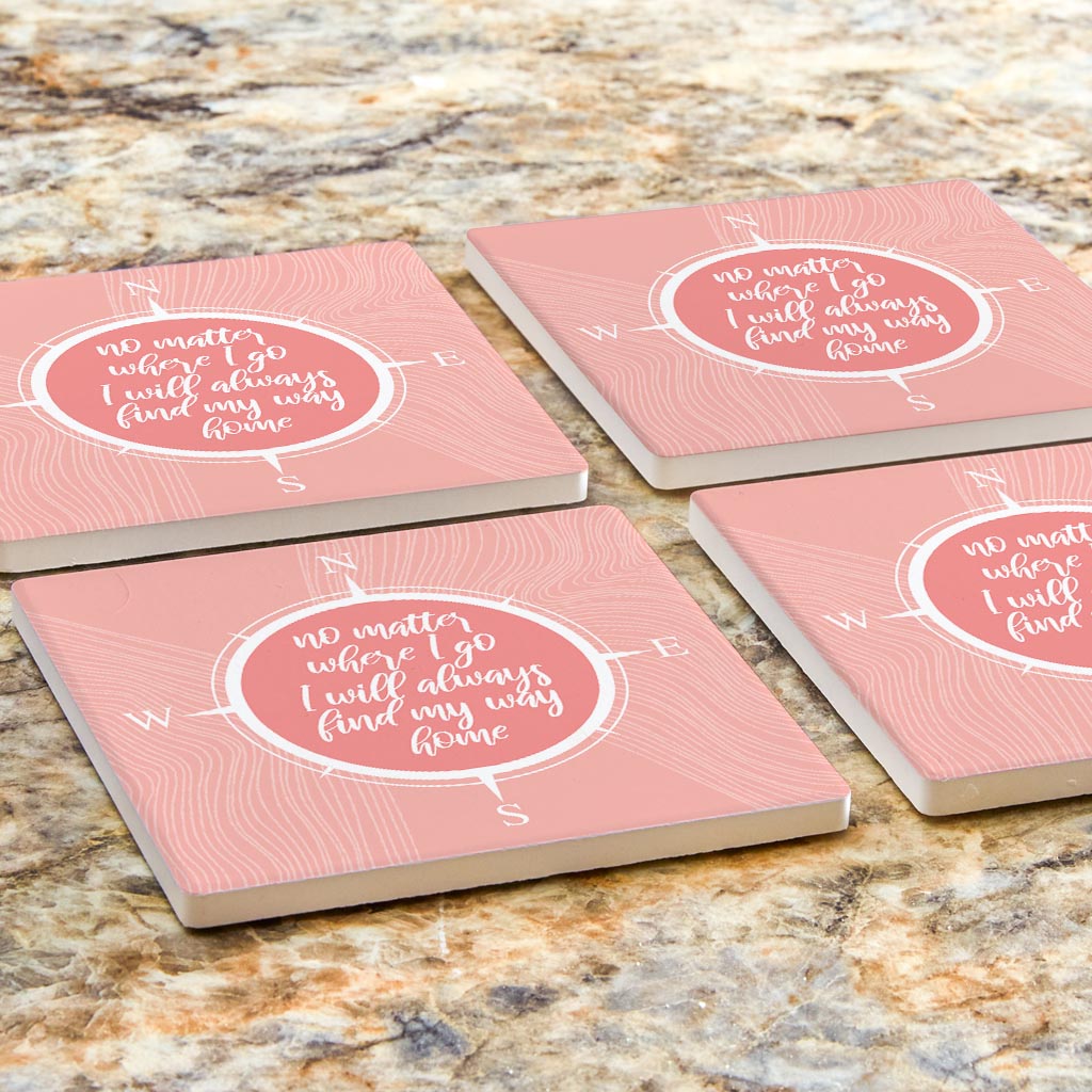 Boho Color Compass On Pink Quote | Absorbent Coasters | Set of 4 | Min 2