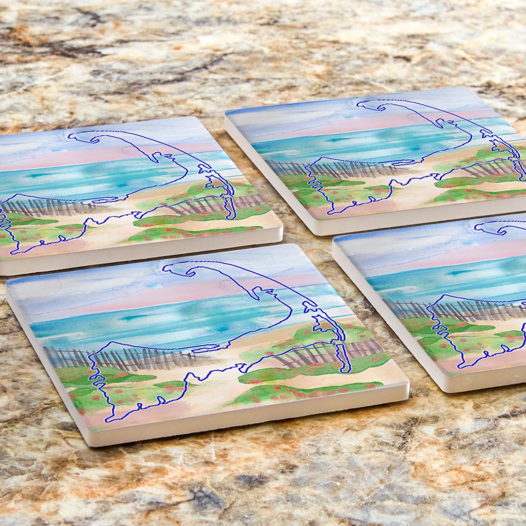 Watercolor Beach Scene | Absorbent Coasters | Set of 4 | Min 2