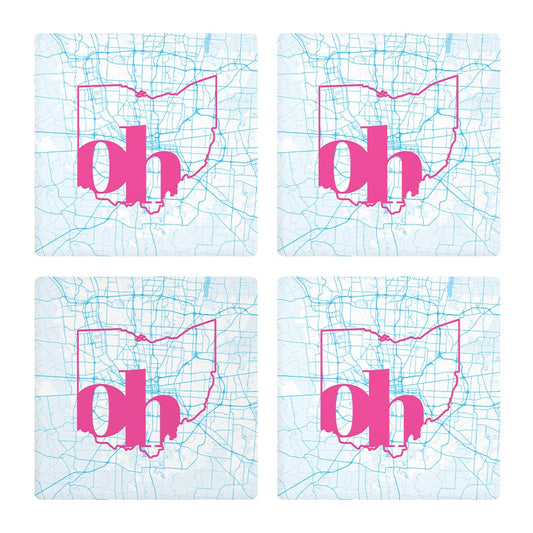 Bright Modern Abbreviated State Map Blue Ohio Columbus | Absorbent Coasters | Set of 4 | Min 2