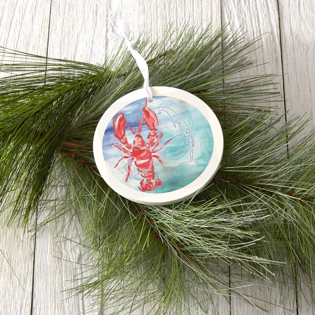 Watercolor Lobster | Wood Ornament | Eaches | Min 6