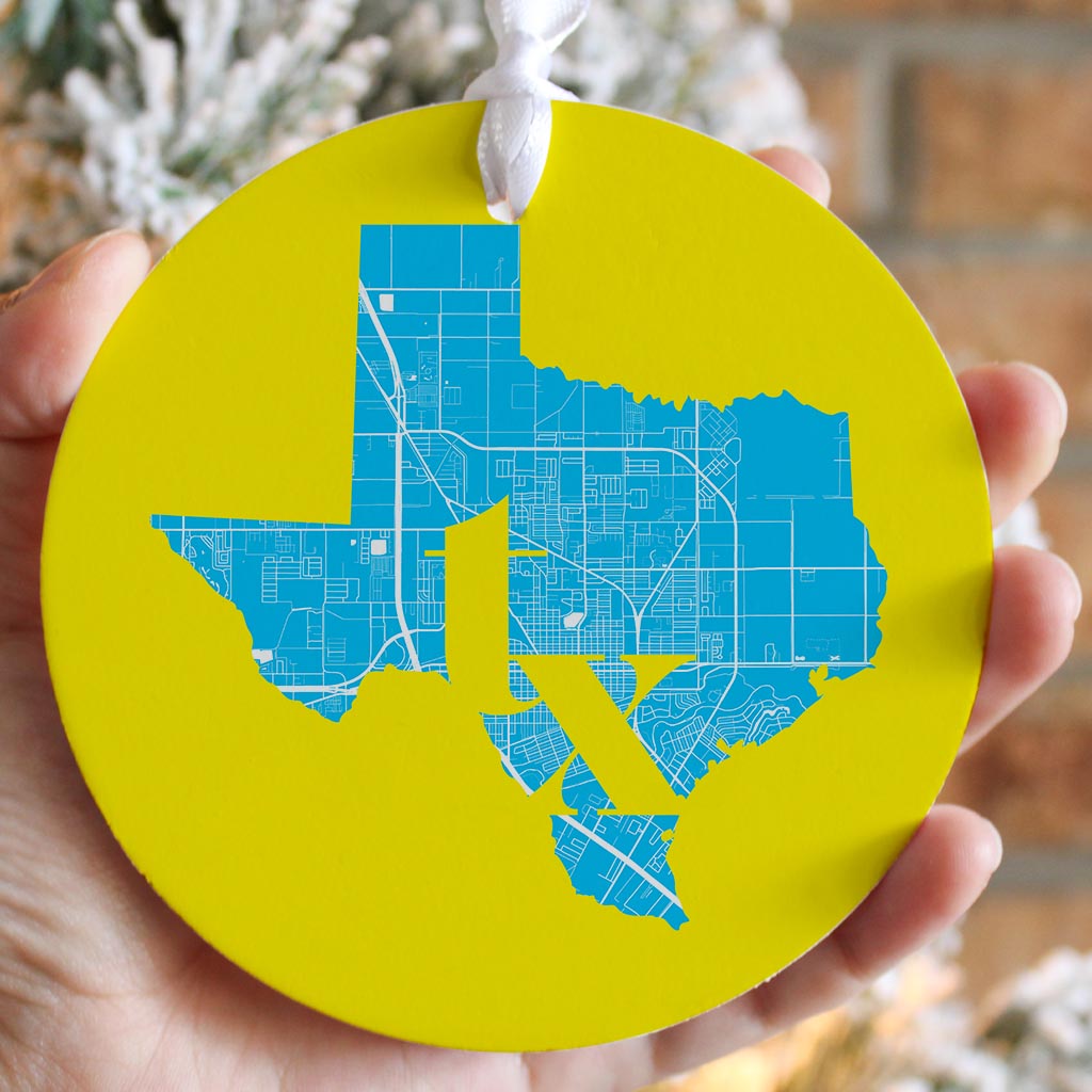 Bright Modern Abbreviated State Yellow Texas Harlingen | Wood Ornament | Eaches | Min 6