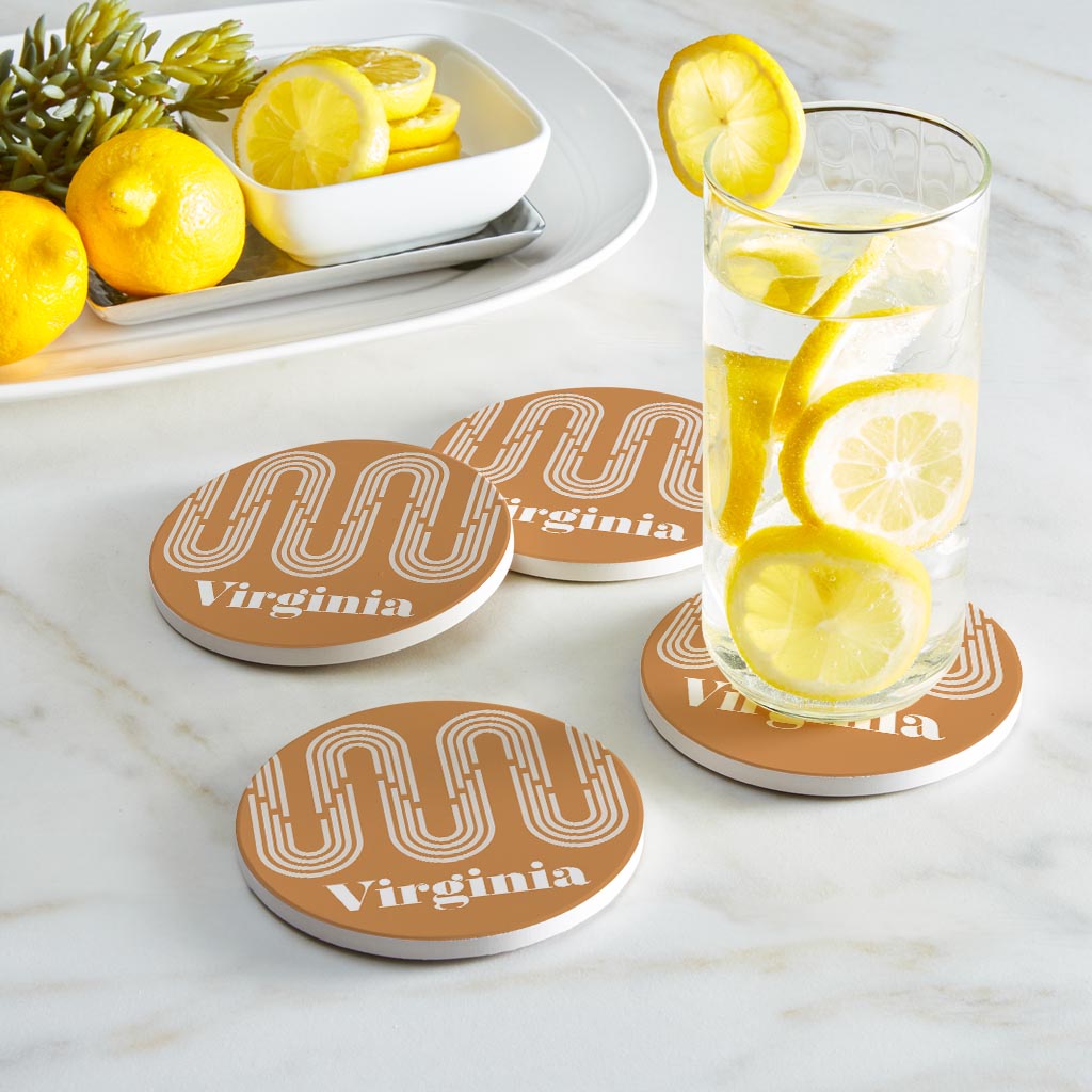 Vintage Groove Yellow Wave Lines Virginia| Absorbent Coasters | Set of 4 | Min 2