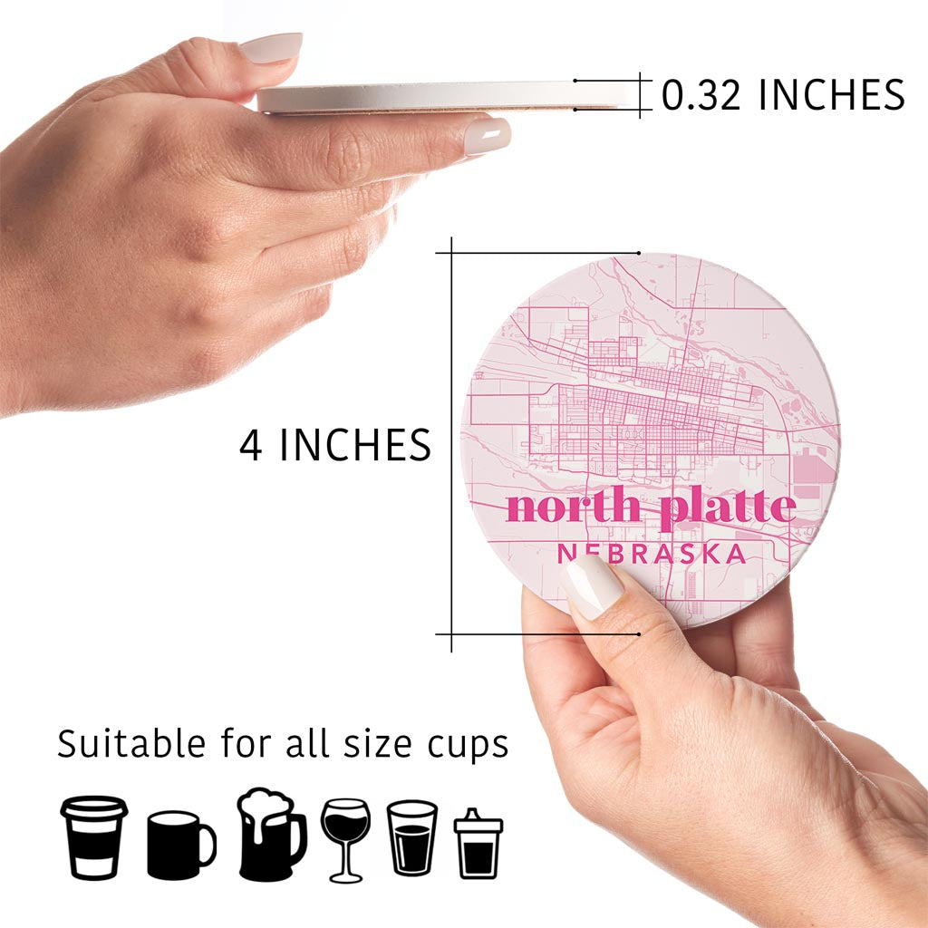 Bright Modern Pink Map Nebraska North Platte | Absorbent Coasters | Set of 4 | Min 2