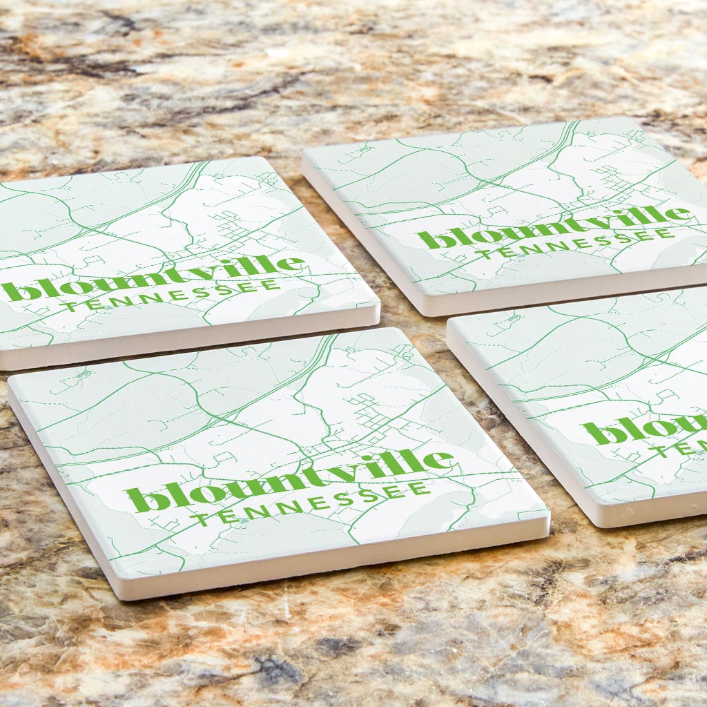 Bright Modern Green Map Tennessee Blountville | Absorbent Coasters | Set of 4 | Min 2