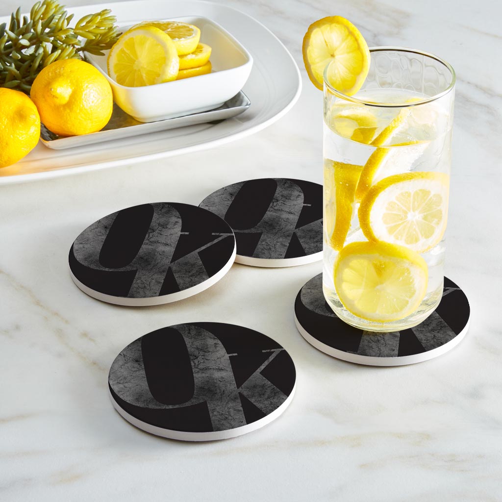 Minimalistic B&W Ardmore Ok Black Initials | Absorbent Coasters | Set of 4 | Min 2