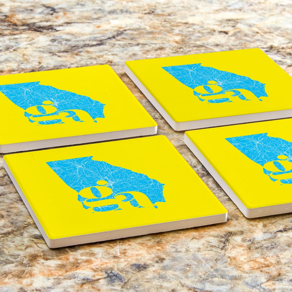 Bright Modern Abbreviated State Yellow Georgia | Absorbent Coasters | Set of 4 | Min 2