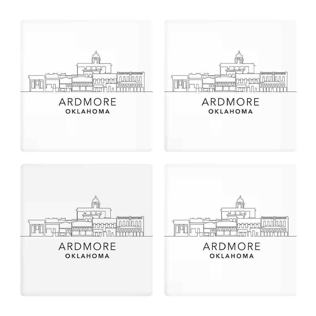 Minimalistic B&W Ardmore Ok Skyline | Absorbent Coasters | Set of 4 | Min 2