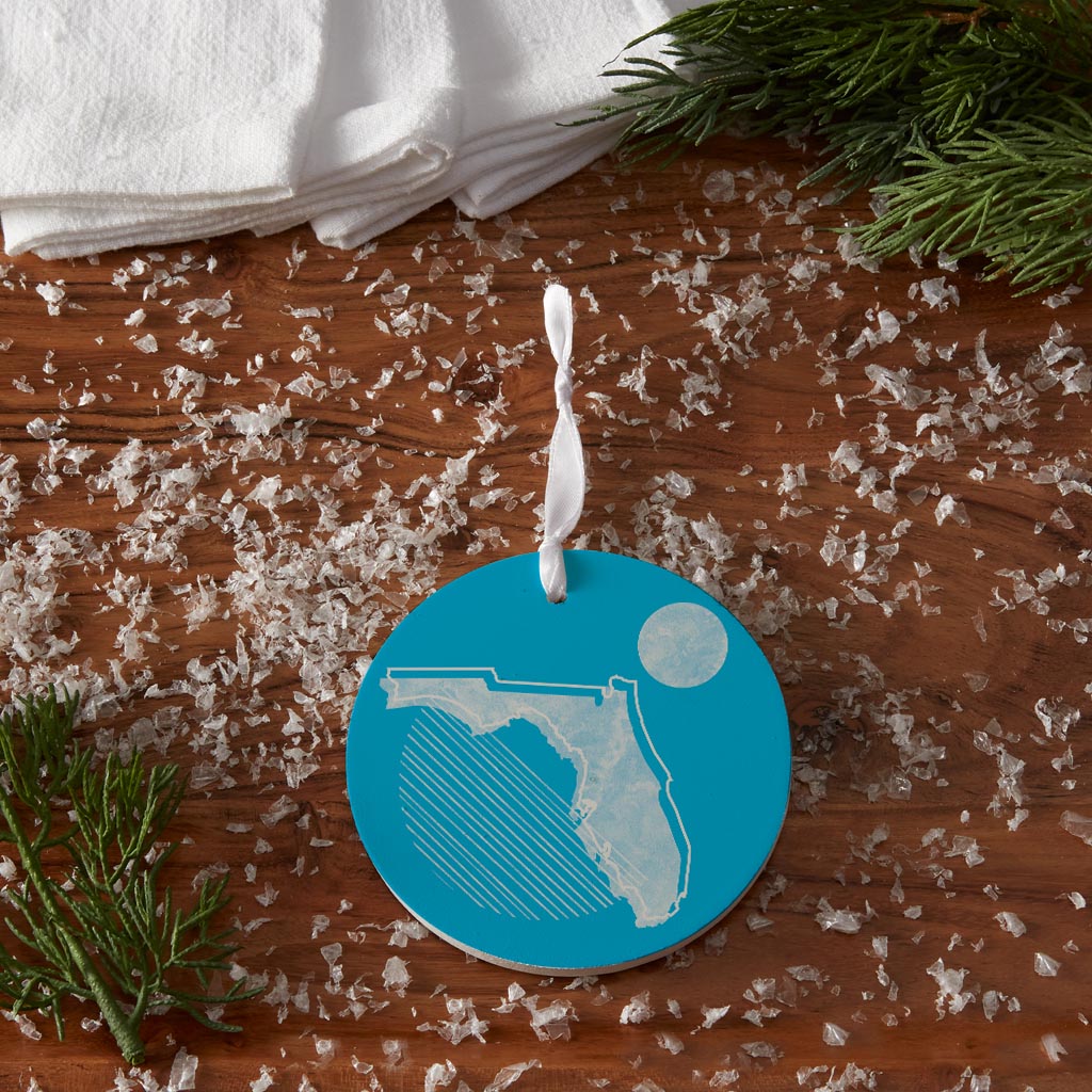 Bright Modern Geometric On Blue Florida| Wood Ornament | Eaches | Min 6