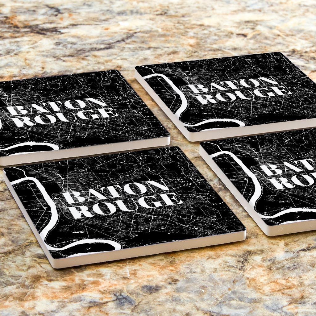 Minimalistic Baton Rouge Black Map| Absorbent Coasters | Set of 4 | Min 2