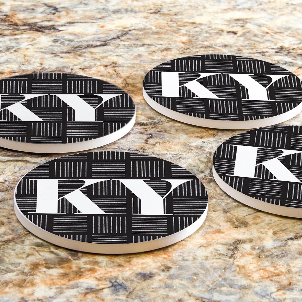 Black And White Abbreviated On Black Kentucky| Absorbent Coasters | Set of 4 | Min 2