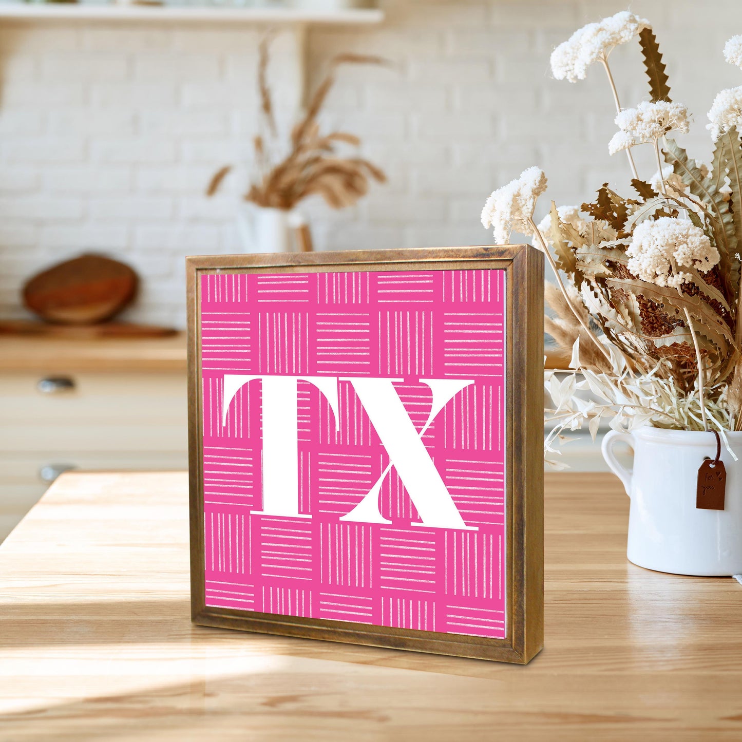 Bright Modern Abbreviated On Pink Texas | Wood Sign | Eaches | Min 1