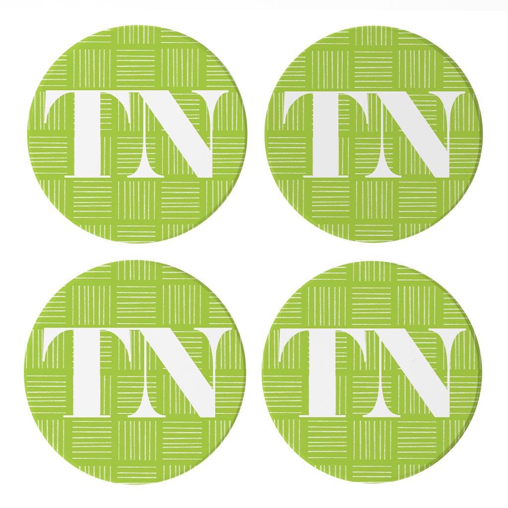 Bright Modern Abbreviated On Green Tennessee | Absorbent Coasters | Set of 4 | Min 2