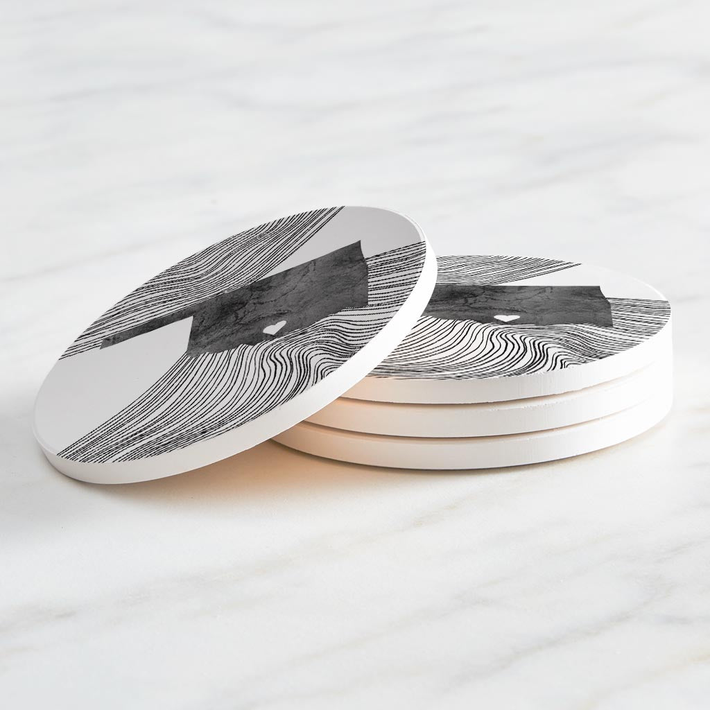 Minimalistic B&W Ardmore Ok Heart Fluid State | Absorbent Coasters | Set of 4 | Min 2