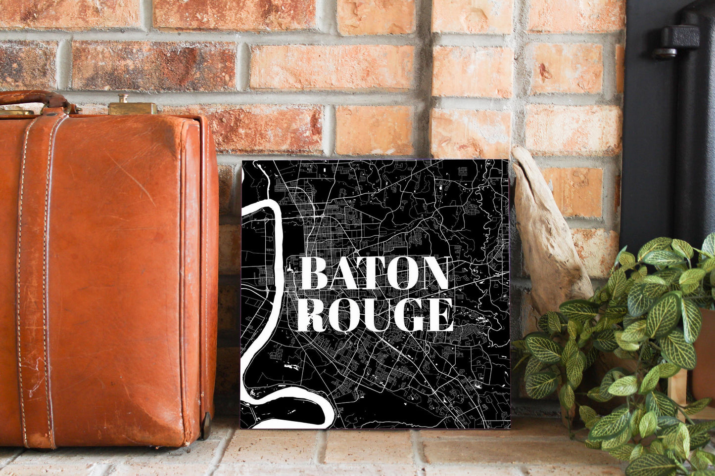 Minimalistic Baton Rouge Black Map | Wood Sign | Eaches | Min 2