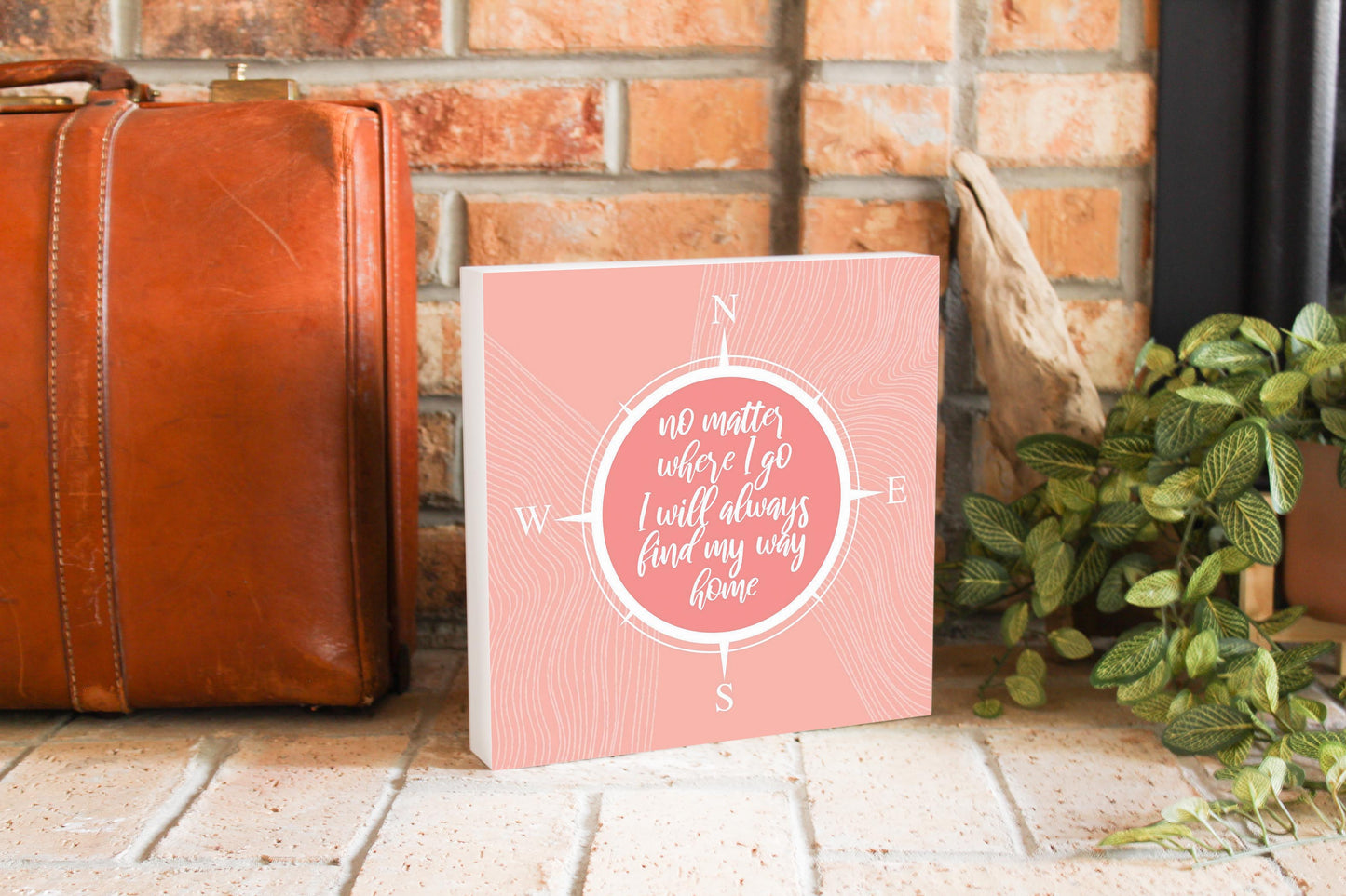 Boho Color Compass On Pink Quote | Wood Block | Eaches | Min 2