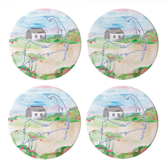 Watercolor Beach Cottage | Absorbent Coasters | Set of 4 | Min 2