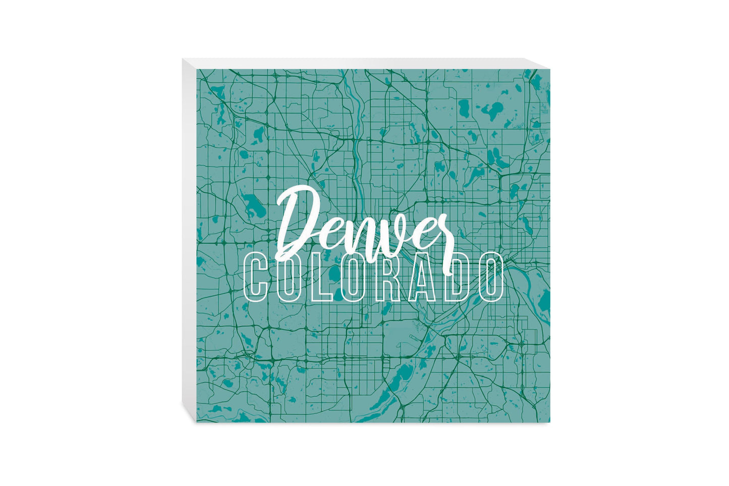 Boho Color Blue Map Colorado Denver | Wood Block | Eaches | Min 2