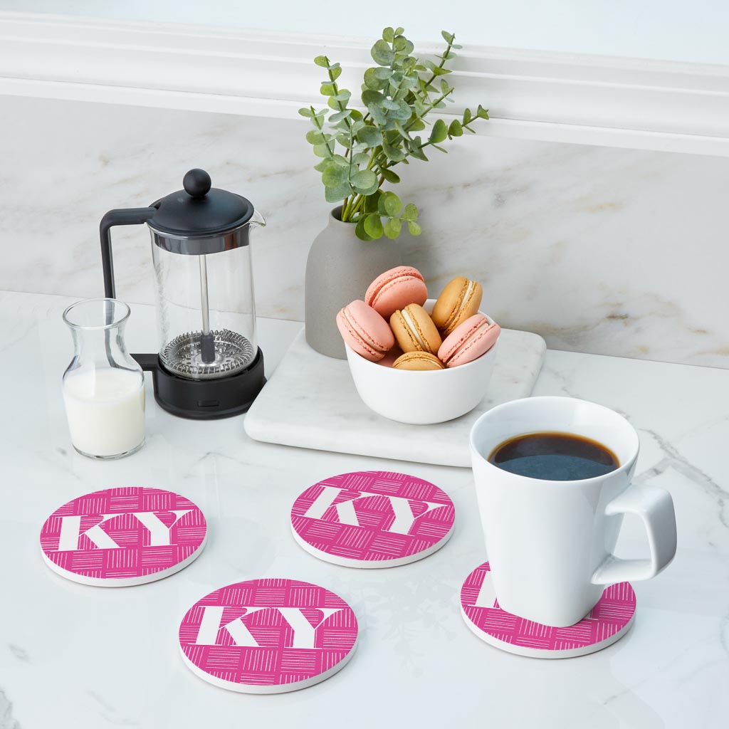 Bright Modern Abbreviated On Pink Kentucky| Absorbent Coasters | Set of 4 | Min 2