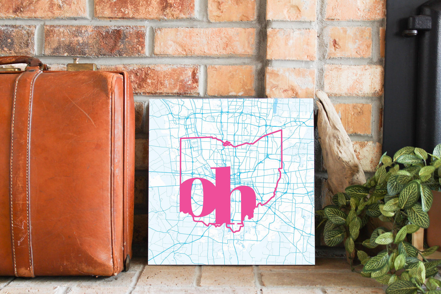 Bright Modern Abbreviated State Map Blue Ohio Columbus | Wood Sign | Eaches | Min 2