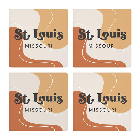 Vintage Groove Fluid Orange Missouri St Louis | Absorbent Coasters | Set of 4 | Min 2