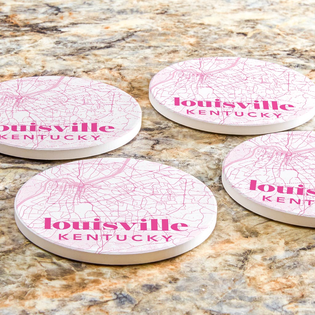 Bright Modern Pink Map Kentucky Louisville| Absorbent Coasters | Set of 4 | Min 2