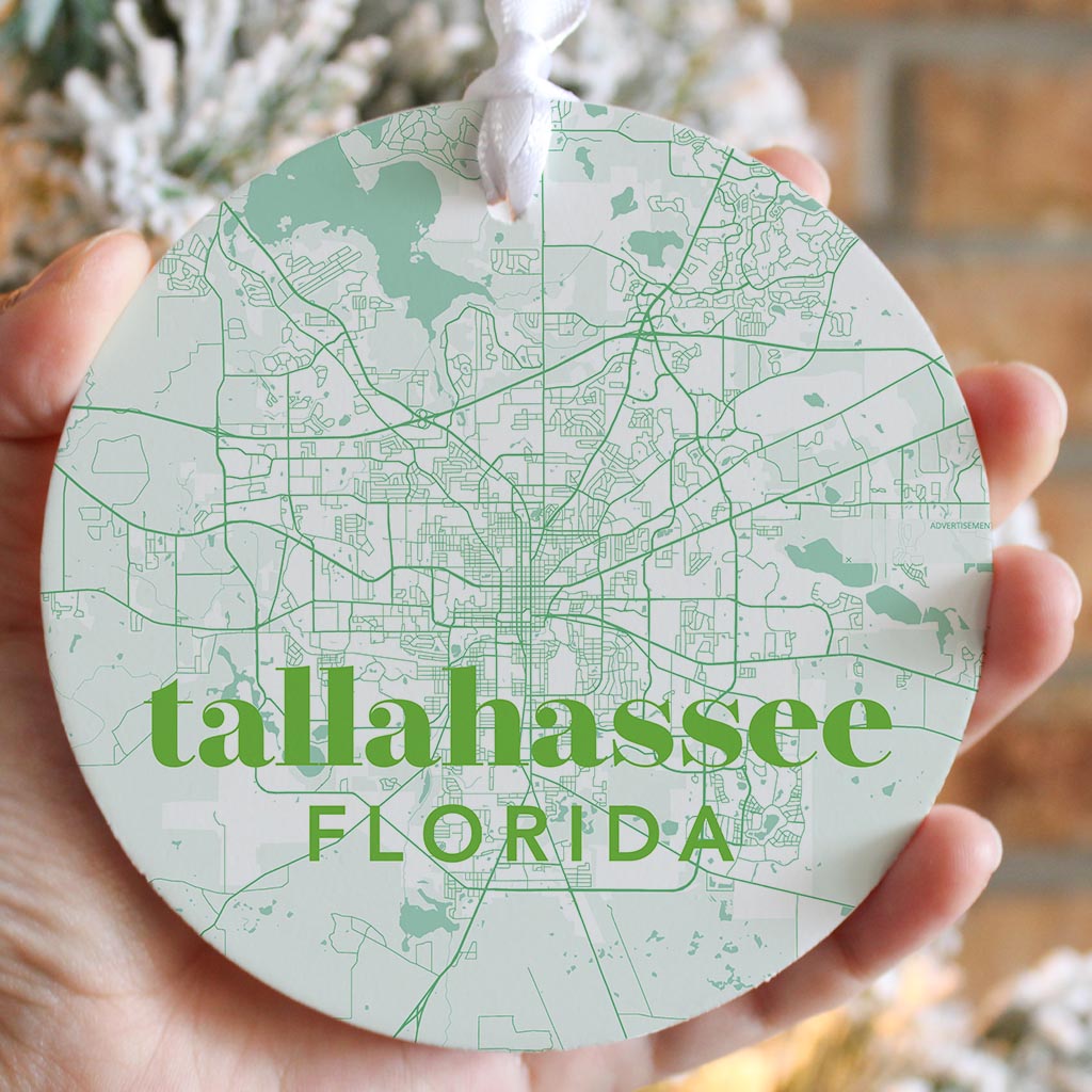 Bright Modern Green Map Florida Tallahassee| Wood Ornament | Eaches | Min 6