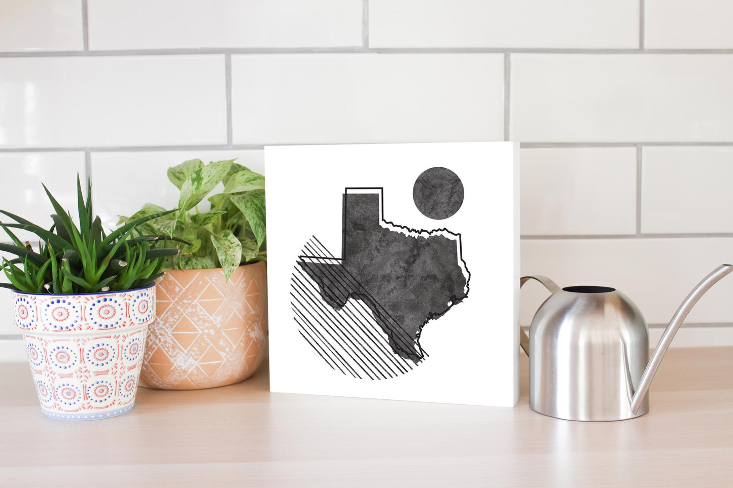 Black And White Geometric On White Texas | Wood Block | Eaches | Min 2