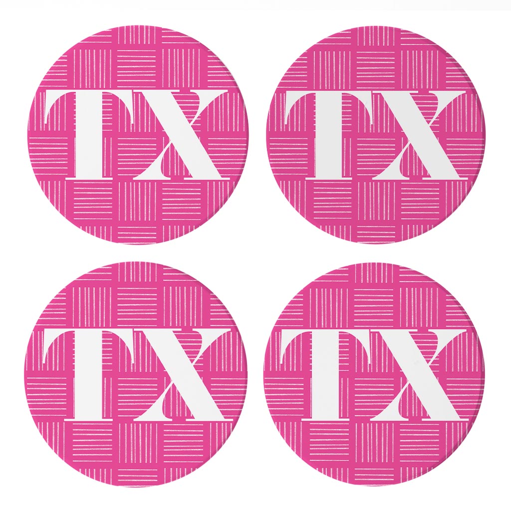 Bright Modern Abbreviated On Pink Texas | Absorbent Coasters | Set of 4 | Min 2