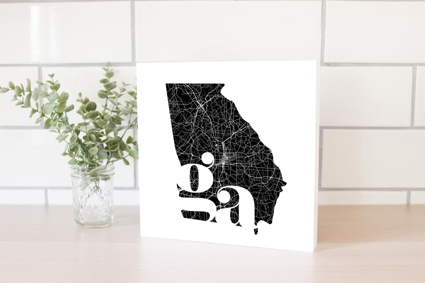 Black And White Abbreviated State Map White Georgia | Wood Block | Eaches | Min 2