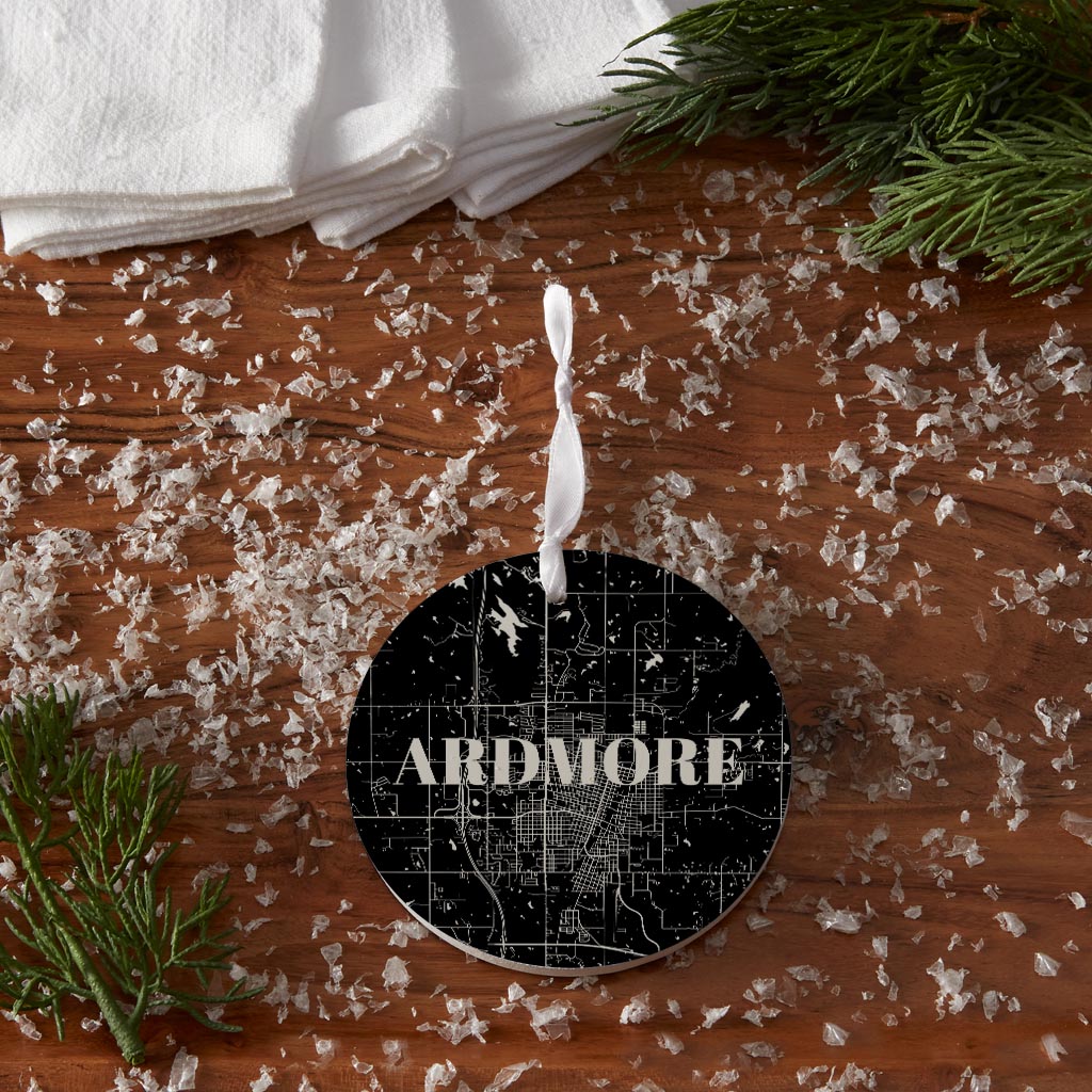 Minimalistic B&W Ardmore Ok Map | Wood Ornament | Eaches | Min 6