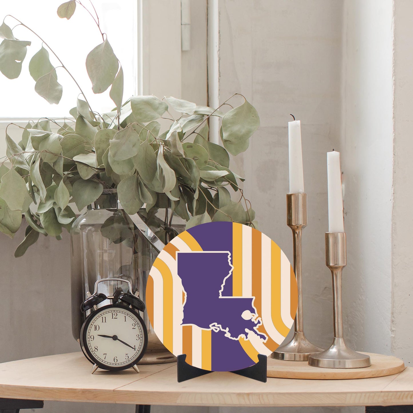 Purple Gold Louisiana Retro State Shape | Wood Sign | Eaches | Min 1