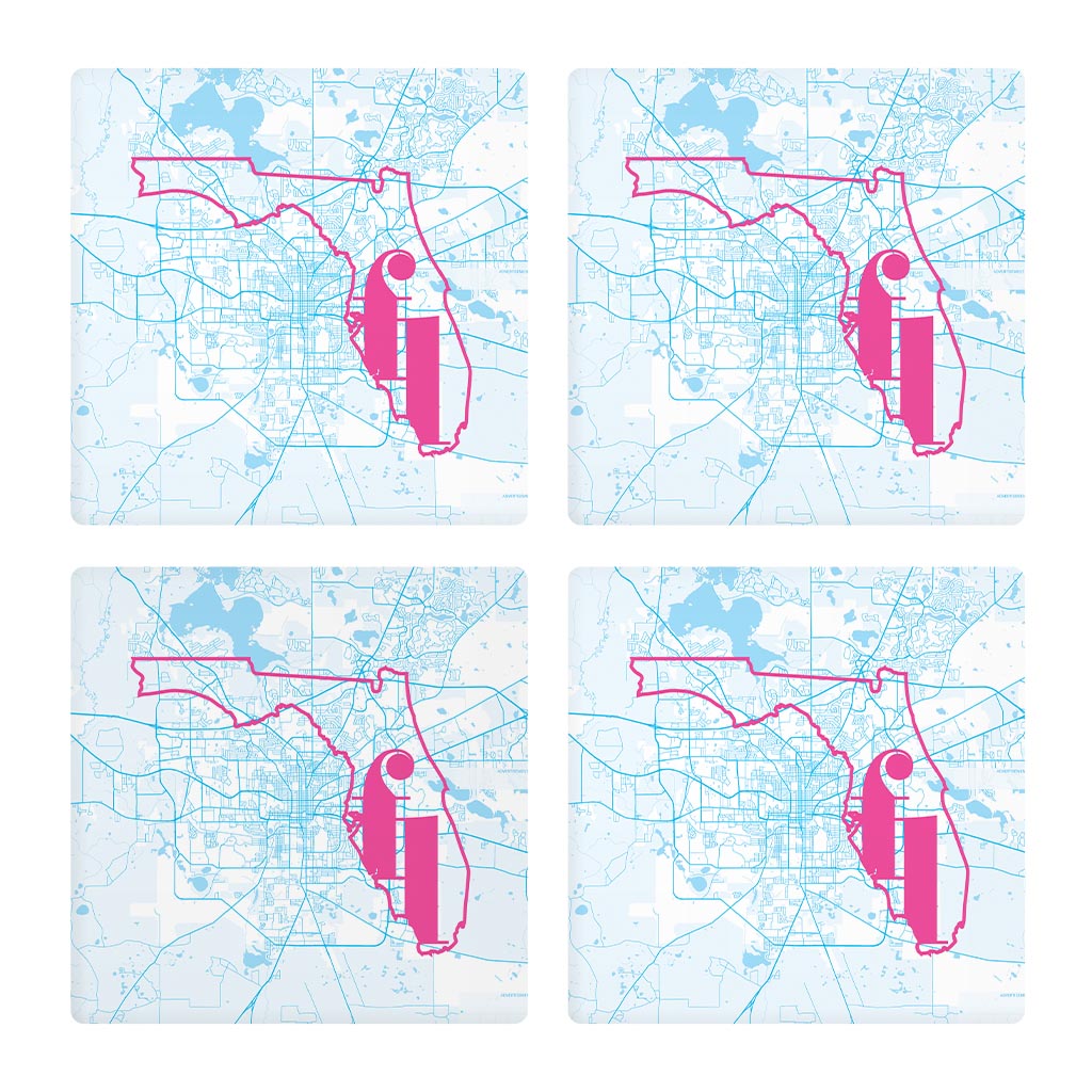 Bright Modern Abbreviated State Map Blue Florida Tallahassee | Absorbent Coasters | Set of 4 | Min 2