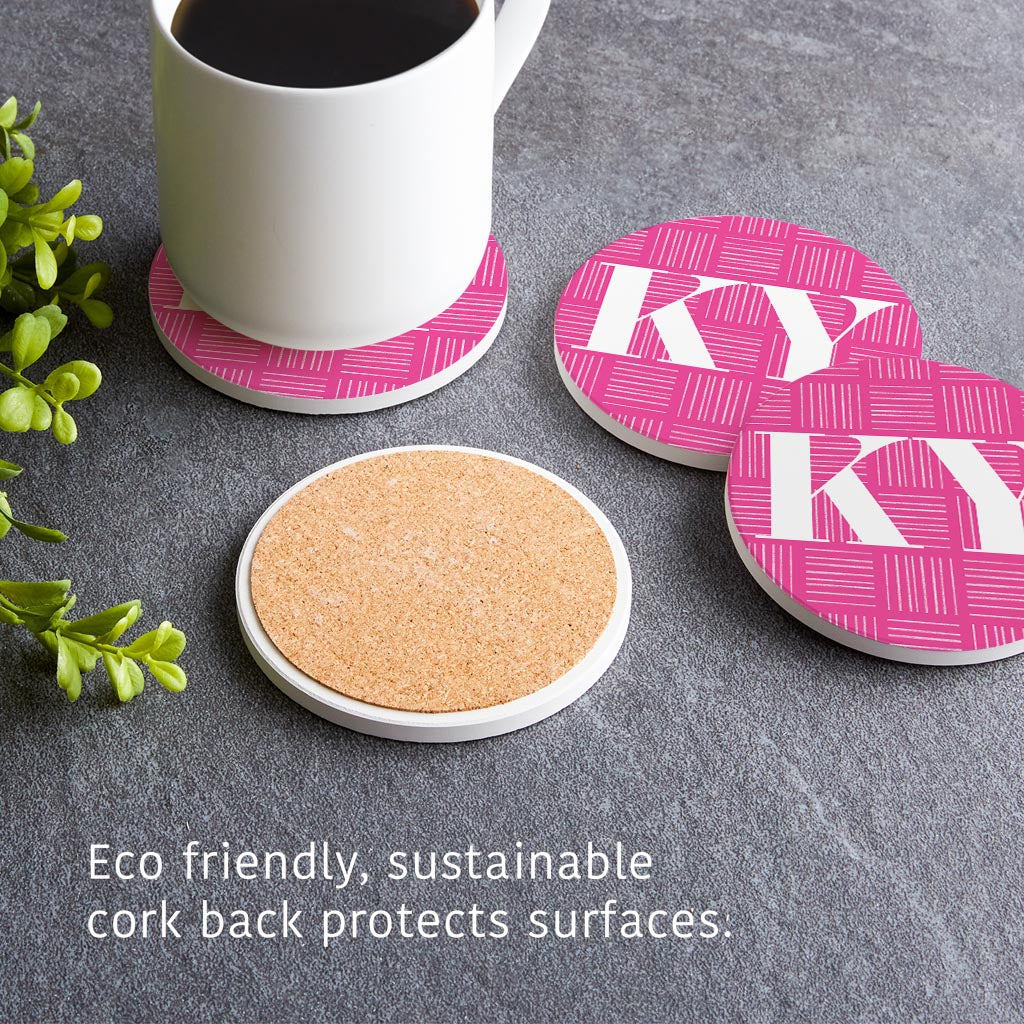 Bright Modern Abbreviated On Pink Kentucky| Absorbent Coasters | Set of 4 | Min 2