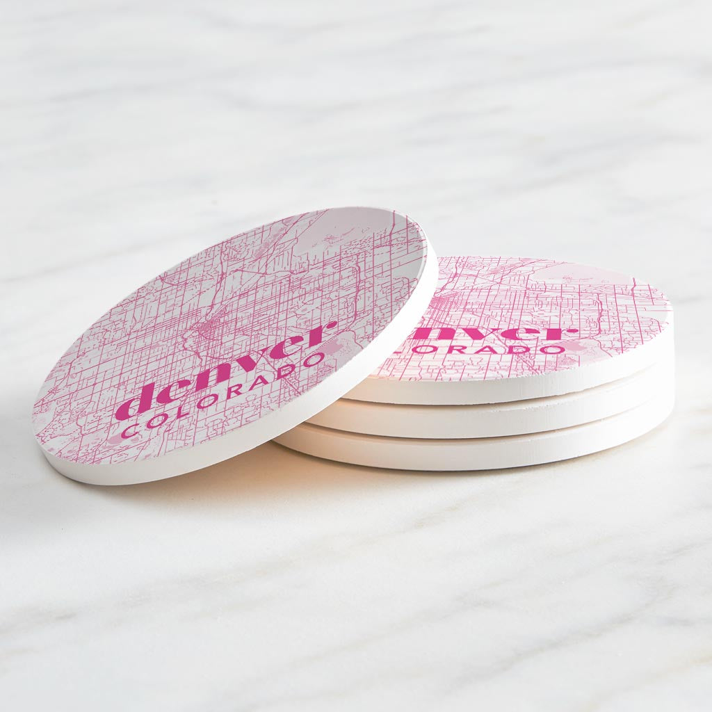 Bright Modern Pink Map Colorado Denver | Absorbent Coasters | Set of 4 | Min 2