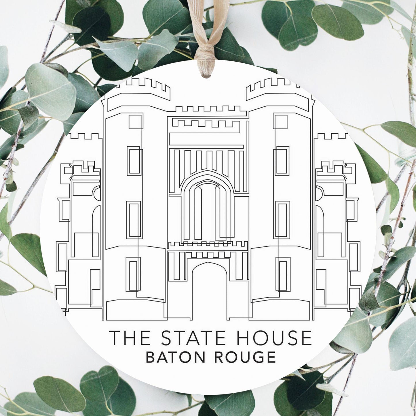 Minimalistic Baton Rouge State House | Wood Ornament | Eaches | Min 1