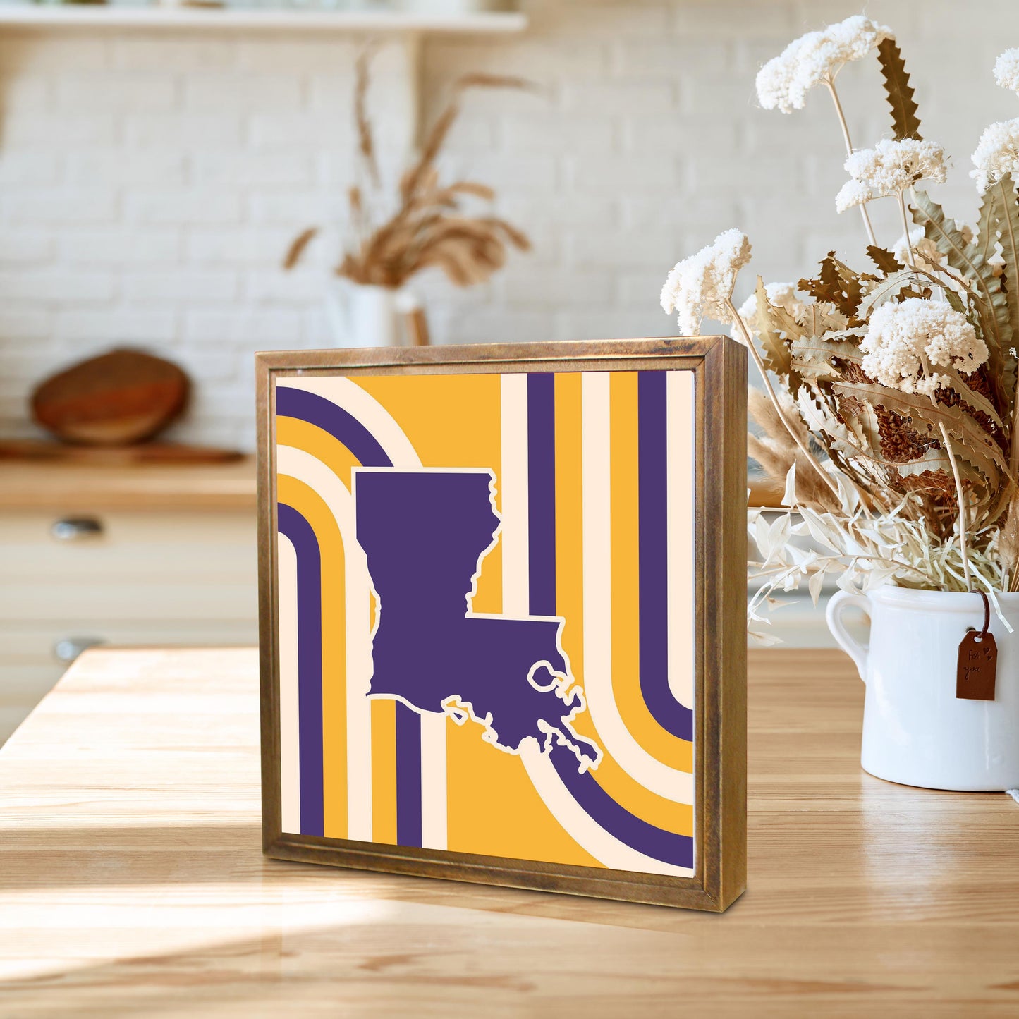 Purple Gold Louisiana Retro State Shape | Wood Sign | Eaches | Min 1