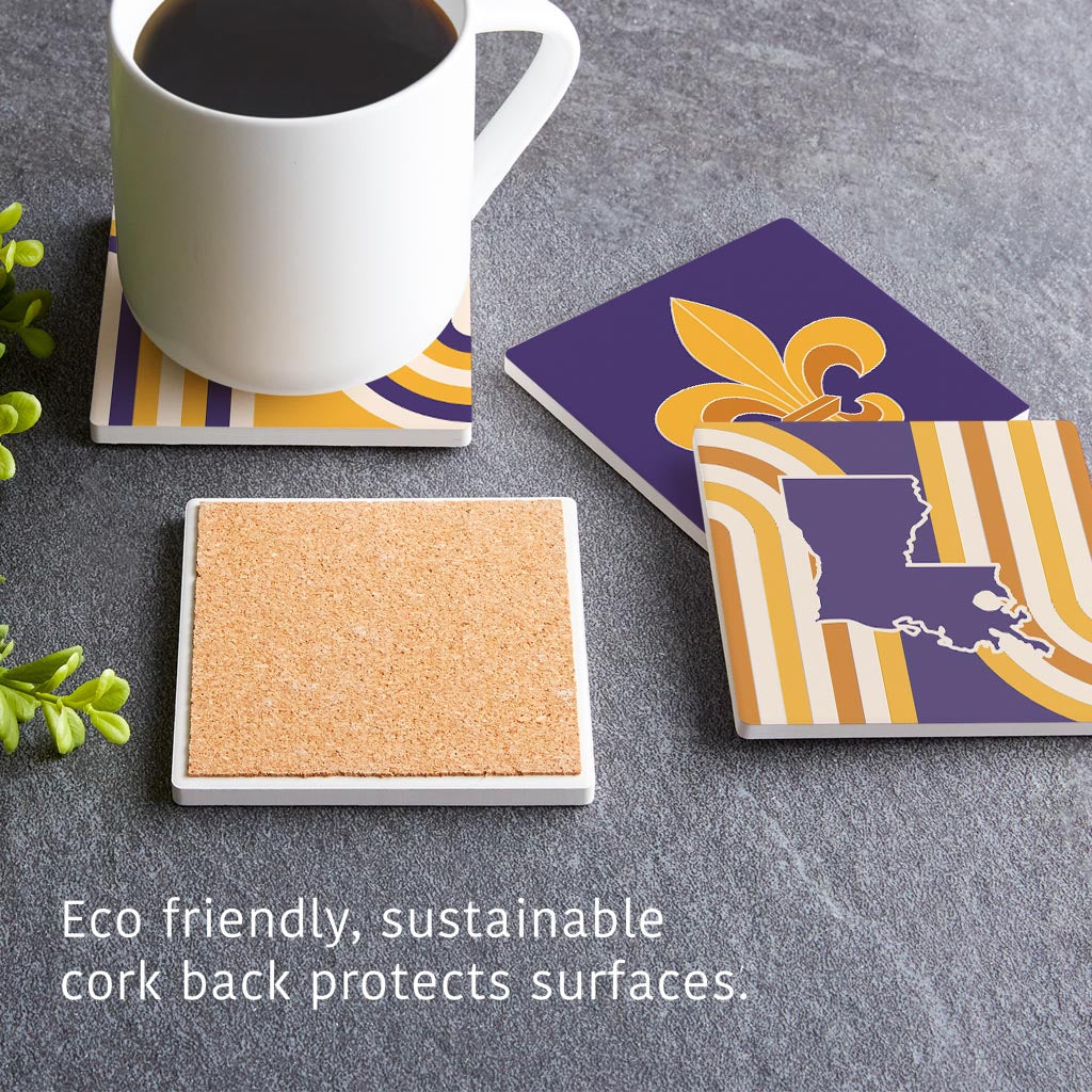 Purple Gold Louisiana Retro| Absorbent Coasters | Set of 4 | Min 2