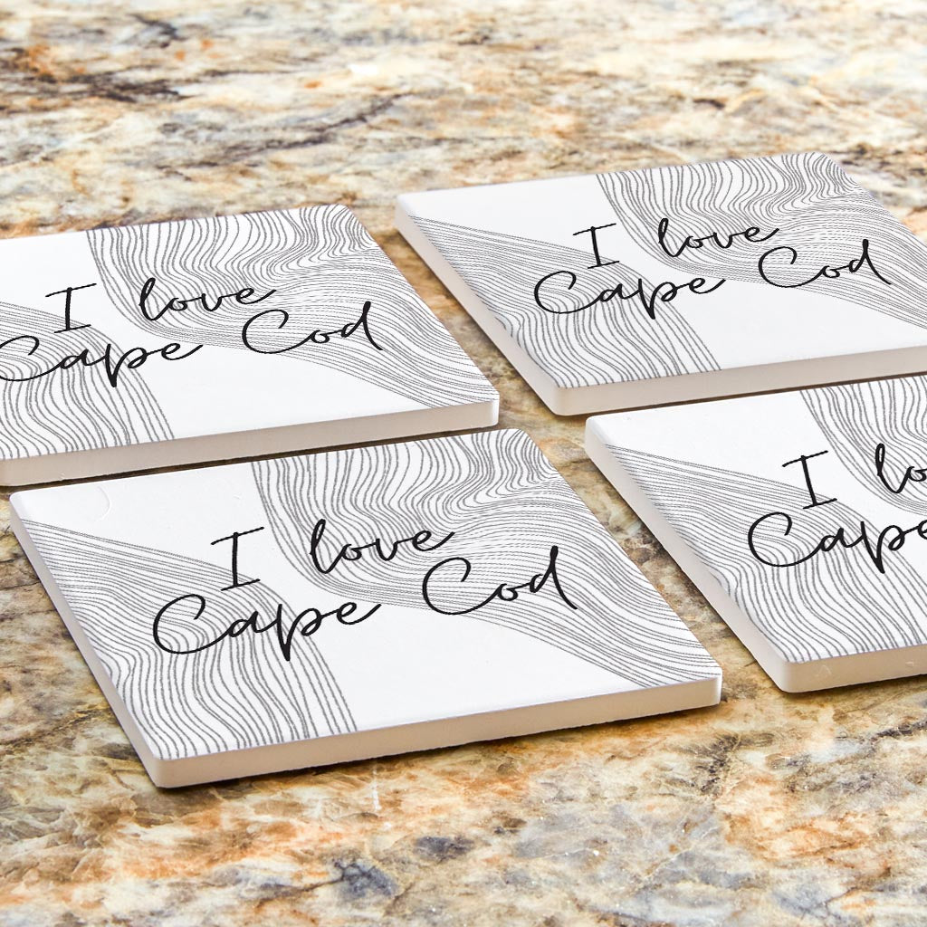 Minimalistic B&W Cape Cod I Love Cape Cod | Absorbent Coasters | Set of 4 | Min 2