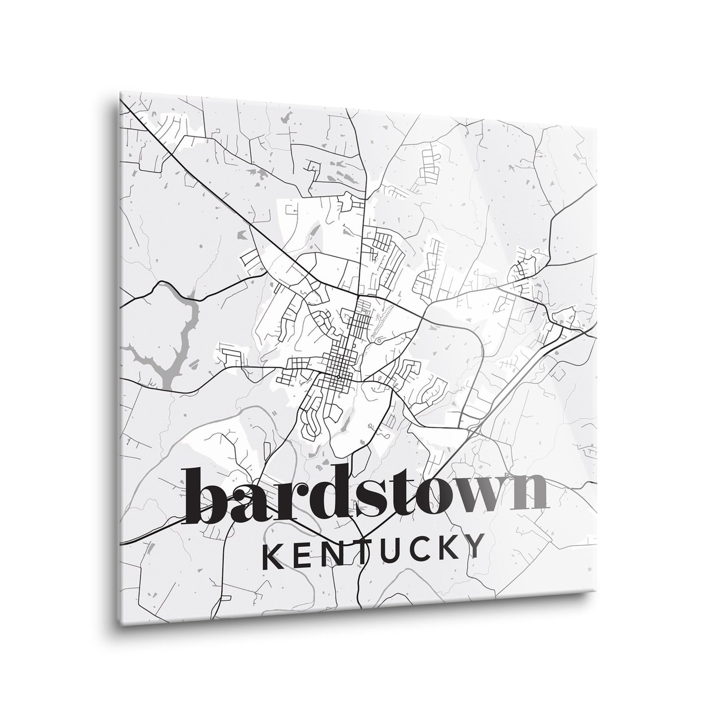 Black And White White Map Kentucky Bardstown| Hi-Def Glass Art | Eaches | Min 2