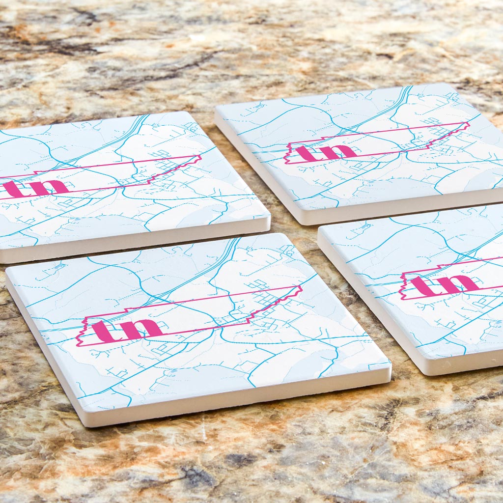 Bright Modern Abbreviated State Map Blue Tennessee Blountville | Absorbent Coasters | Set of 4 | Min 2