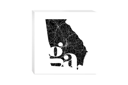 Black And White Abbreviated State Map White Georgia | Wood Block | Eaches | Min 2