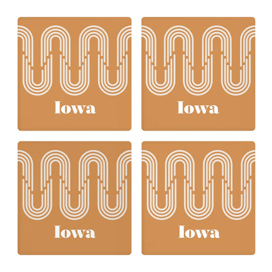 Vintage Groove Yellow Wave Lines Iowa | Absorbent Coasters | Set of 4 | Min 2