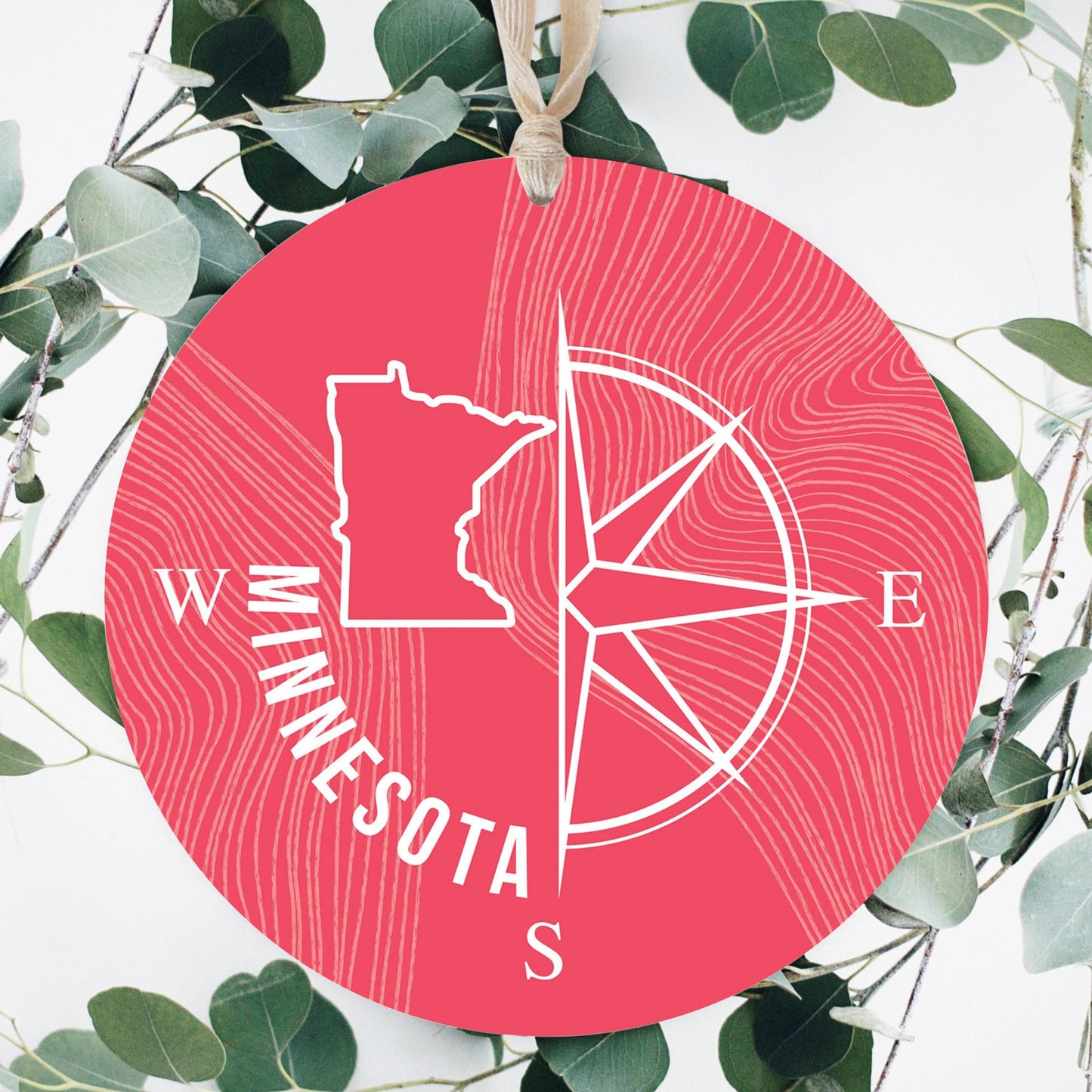 Boho Color Compass State On Pink Minnesota | Wood Ornament | Eaches | Min 1